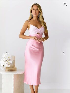 Hello Molly Pink Satin Midi Slip Dress